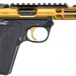 Back in Stock! Ruger 43926 MK IV Gold Ventilated Slide 10+1 Top Rail Poly Black Grips 22 Long Rifle 4.4″ Checkered Grips Threaded Barrel – 2 Magazines – Case