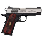 New! Browning 051913492 1911-380 Black Label PRO Compact SA 380 ACP 3.625″ 8+1 Blackened Stainless Steel Polished Flats – Rosewood Grips with Gold Buckmark Inlay  – Two Magazines