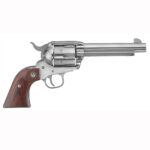 Back in Stock! Ruger 5108 Vaquero 357 Mag 5.50″ Barrel 6rd Cylinder, High Gloss Stainless Steel, Hardwood Grip, Transfer Bar Safety