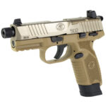 New! FN 66101006 502 Tactical Semi-automatic, Polymer Frame Pistol, Compact Size, 22 LR, 4.6″ Threaded Barrel, 1/2X28 TPI, Flat Dark Earth, Fixed Suppressor Height Sights, Ambidextrous Thumb Safety, No Decocker, Optics Ready Slide Includes 1x15rd and 1x10rd Mags