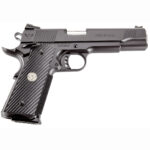 Back in Stock! Wilson Combat CQBE-FS-45A CQB (Close Quarters Battle Elite 45ACP Ambi) Full Size 1911, 45 ACP Semi-automatic, Metal Frame Pistol, 5″ Barrel, Steel Frame, Armor Tuff Finish, Black, G10 Diagonal Flat Bottom Grips, Fiber Optic Front Sight and Rear Battlesight, Ambidextrous Thumb Safety, (2) 8-Round Magazines – Soft Carry Case