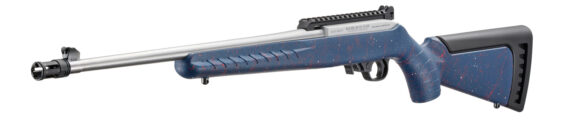 New 250th Anniversary Limited Edition! RUGER® 32039 10/22® Carbine 250th Anniversary, Semi-Automatic Rifle, 22 LR, 18.5″ Barrel, Stainless, Blue synthetic stock with red and white splatter and a special “Made in the 250th Year of American Liberty” engraving on the receiver. B-X Trigger – Protected Blade Front Sight – Adjustable Ghost Ring Rear Sigh – Picatinny Rail – Flash hider – 10 Rd