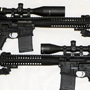 Twin LWRC R.E.P.R.s in 18 inches (Designated Marksman Rifle) and 16 inches. We discovered that they are perfectly matched by the new Trijicon 5-20X50 TR23-2G scopes and the excellent GG&G bipods.